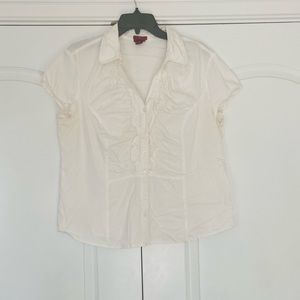 White Ruffled Button-up Blouse